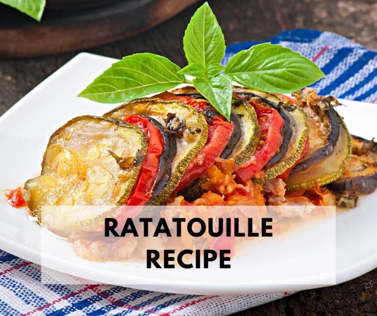 Ratatouille on a white plate.