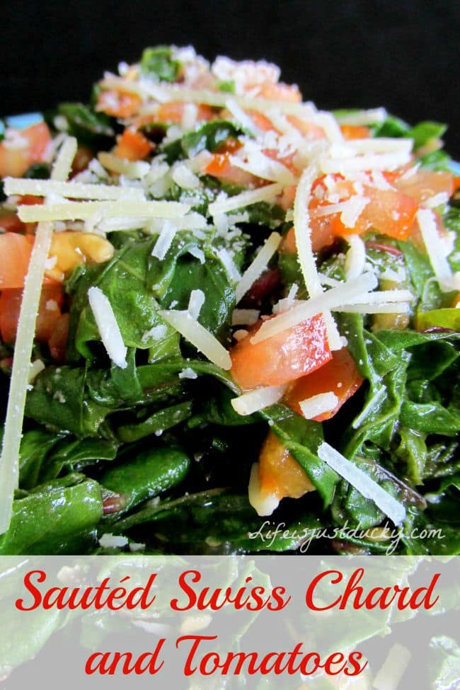 Sauted Swiss Chard and Tomatoes. Such a quick side dish. So Good and So Good For You.