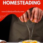 Cooking with egg and flour.